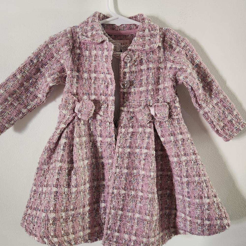 Biscotti Pink Tweed Pea Coat for Baby Girl